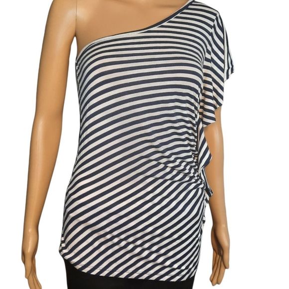 Two Apples Shirt Navy blue  White striped shirt one sleeve Size Medium - Picture 4 of 14